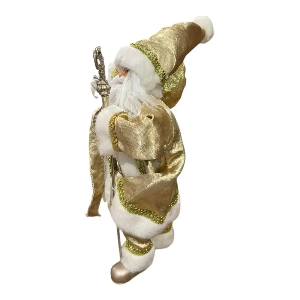 Christmas Santa Claus‎ Doll Gold White Staff Standing Tabletop Decor 19